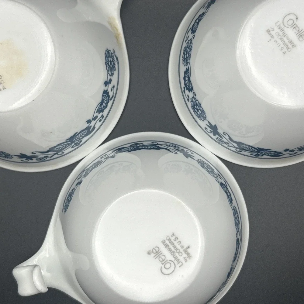 Vintage Corelle Ware Old Town Blue Pattern Hook Tea/Coffee Cups - Set of 3